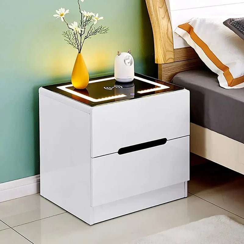Multifunctional Smart Bedside Table Drawers Touch LED Lighting, 3 Color Types, Wireless Charging, USB Charging