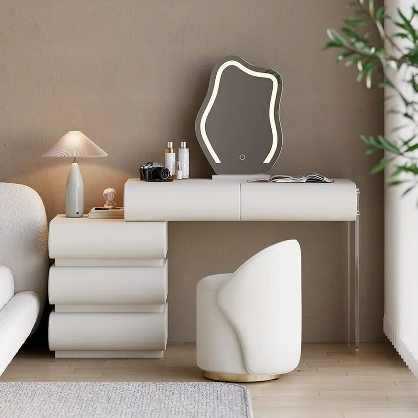 Large Modern Vanity Desk with LED Mirror Light Chair and Storage Shelves for Makeup and Grooming