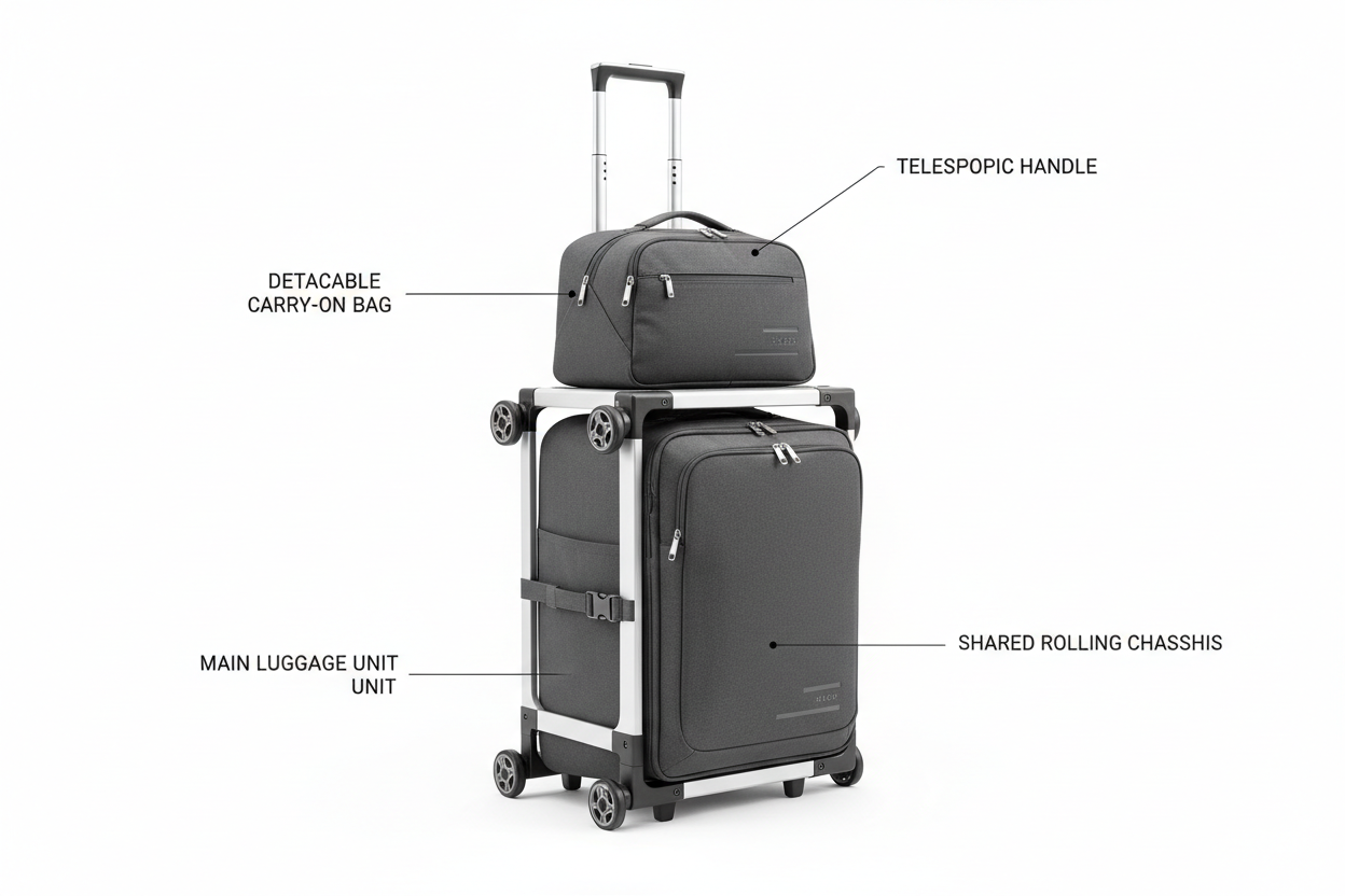 2 in one bags two seperate bags in the same pulling skuleton