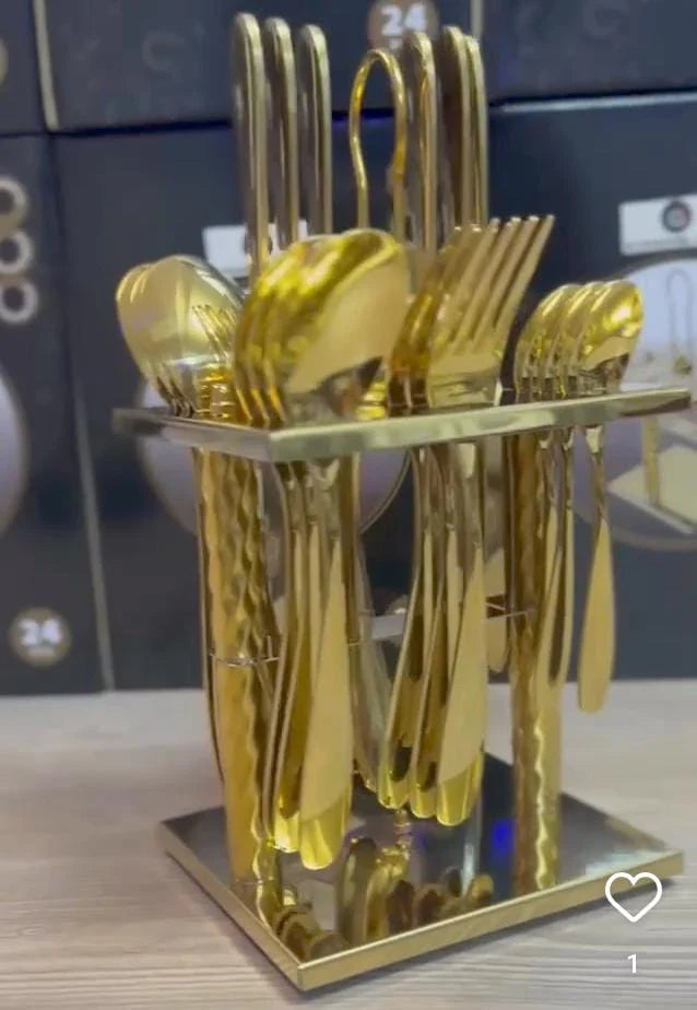 24pc Gold Cutlery Square Set