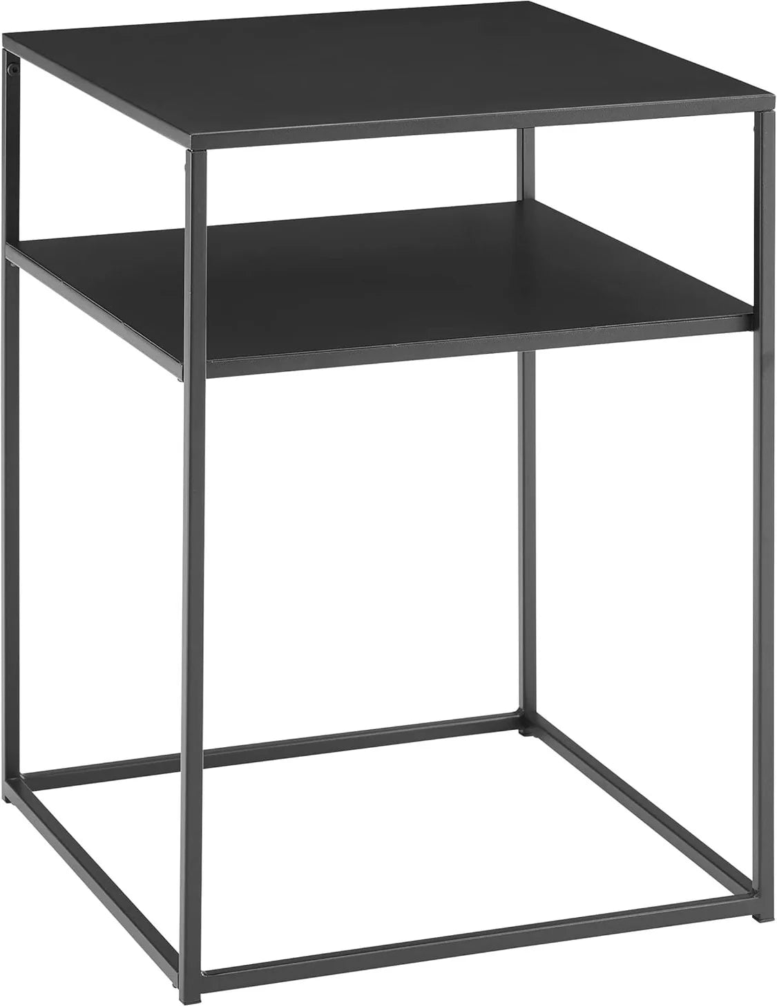 Modern Storage Table 2-Tier Metal Accent Table in Black & White Space-Saving Phone Desk, Bedside Table for Bedroom & Lounge Corner