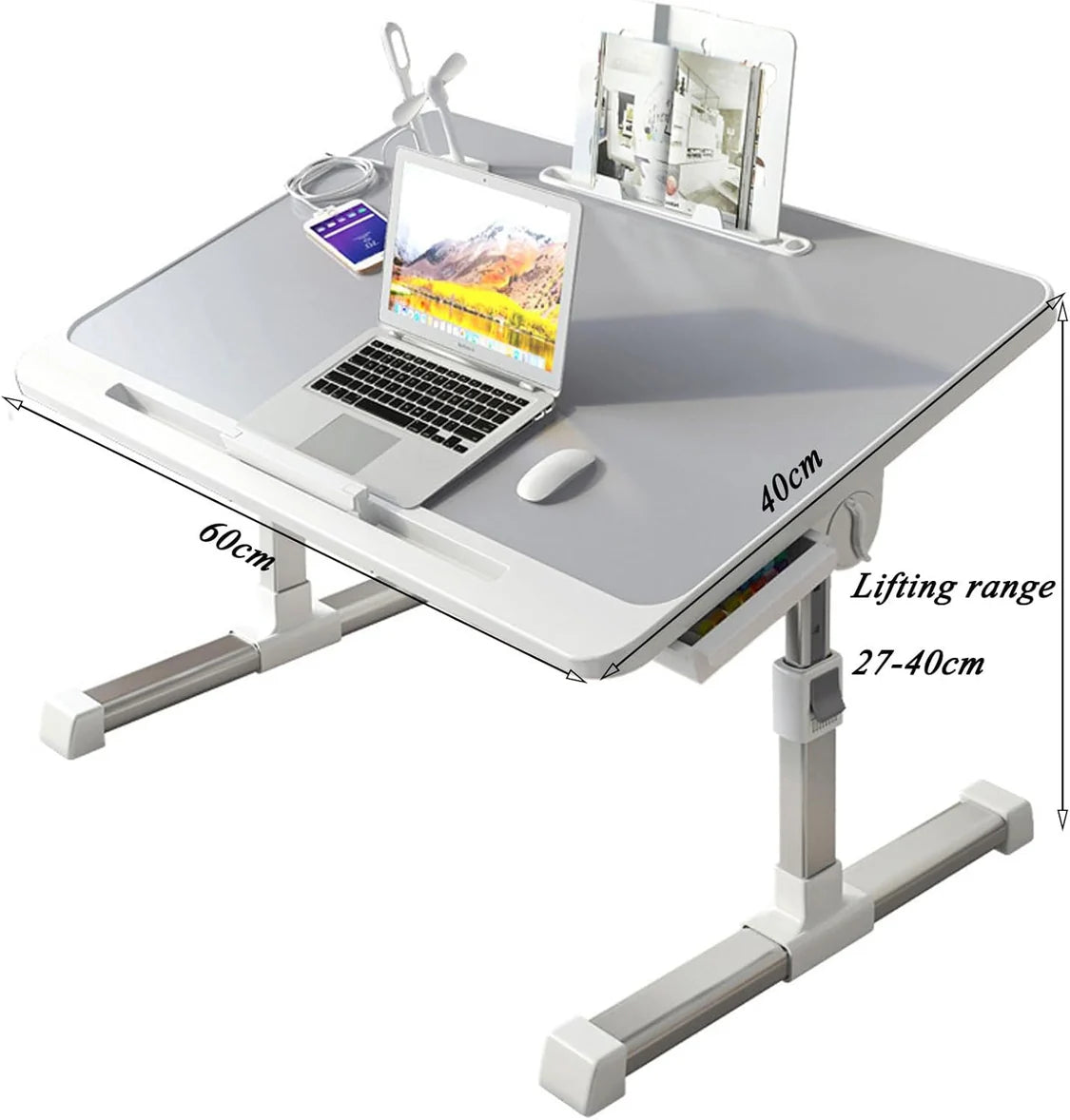 Foldable Bed Tray Table, Adjustable Height Laptop Desk for Bed, Portable Lap Desk for Working and Writing