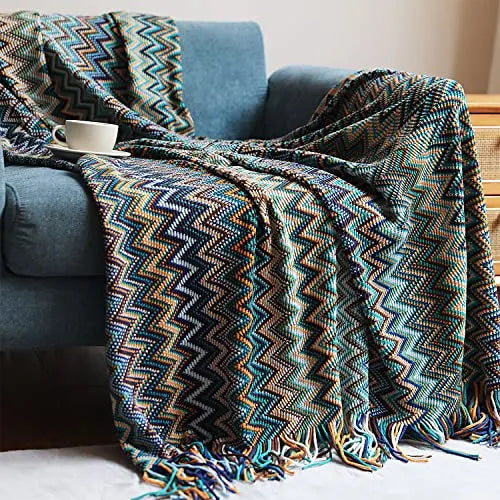 Bohemian Knitted Throw Blanket With Tassel