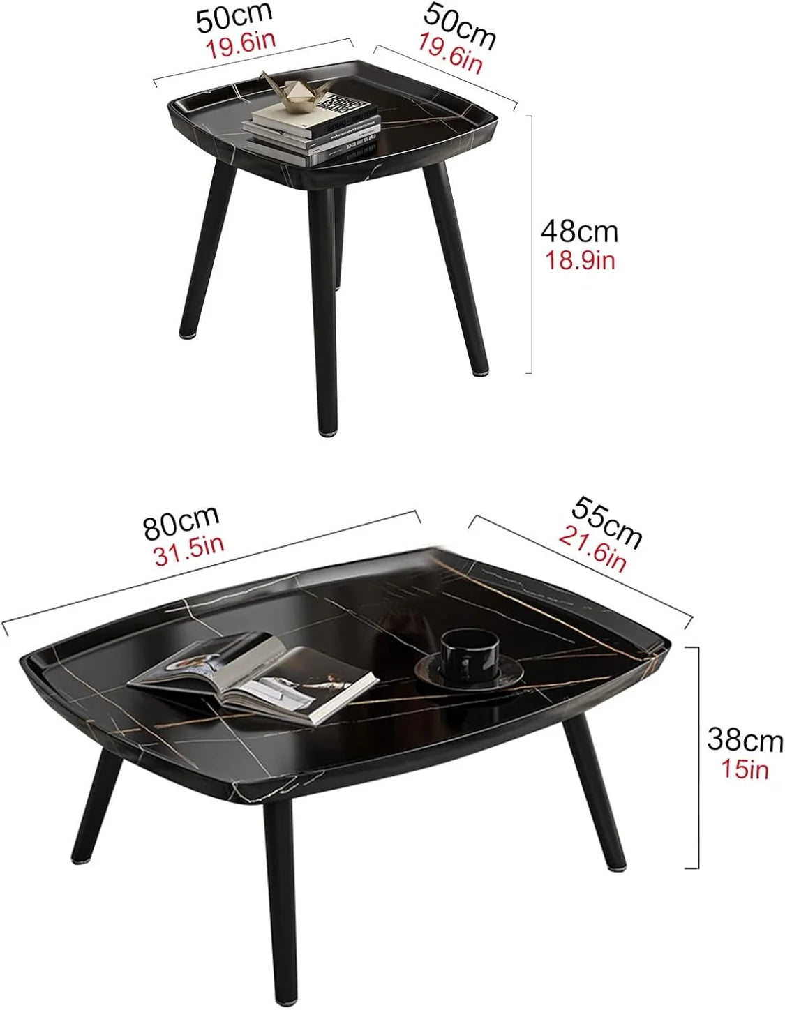 Elegant 2 Sets of Rectangular Nested Tables Creative Wooden Coffee Table