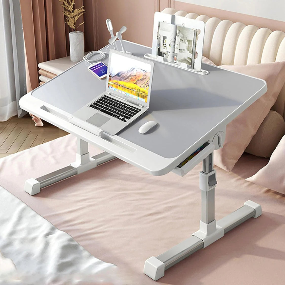 Foldable Bed Tray Table, Adjustable Height Laptop Desk for Bed, Portable Lap Desk for Working and Writing