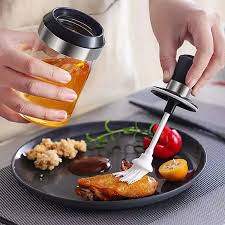 Glass jar with honey dipper, oil brush or spice scooping spoon 3pcs