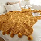 Jacquard Sherpa Comforter Set Queen Size and Chenille Knitted Throw Blanket with Pompoms