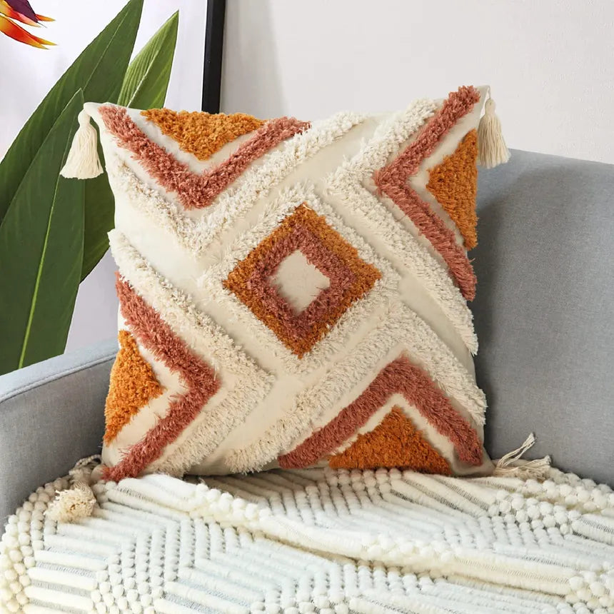 Boho Style Tufted Tassel Throw Pillow Cover/Pillowcase