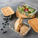 Borosilicate Glass Food Storage Containers with Wooden Lid, 3 pcs Set, Borosilicate Glass, Rectangle Shape, Transparent, Microwave Safe, 370ml, 640ml,1050ml