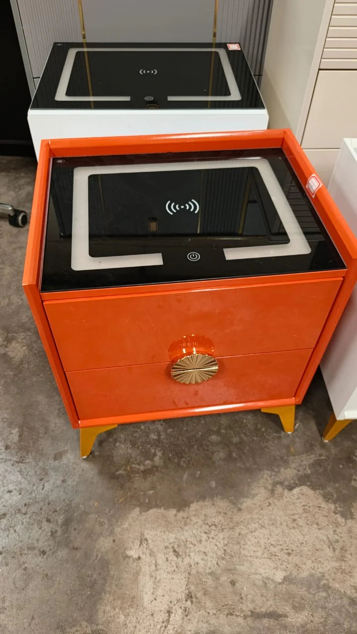 Smart Bedroom Nightstand with USB Charging Station Storage Drawer and Open Shelf