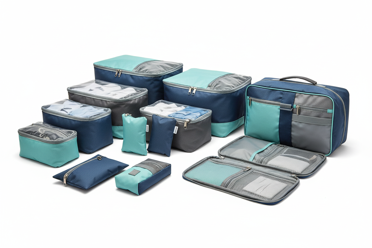 8Pc Set Travel Cubes organizer with foldable cosmetic organizer
