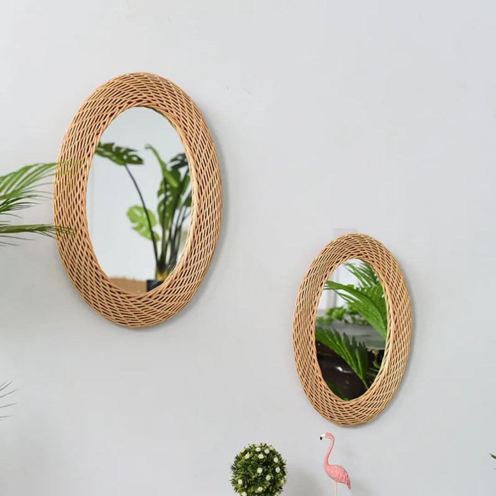Big Size Modern Oval Rattan Bamboo Decorative Mirror