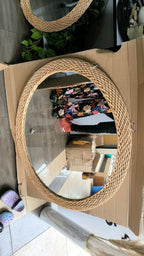 Big Size Modern Oval Rattan Bamboo Decorative Mirror