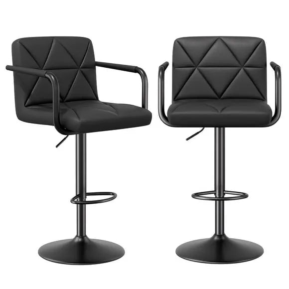 Height Adjustable 44" Tufted Faux Leather Barstool Counter Stool in Black