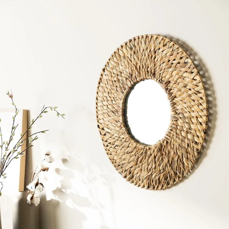 Decorative Water Hyacinth Handmade Braided Natural Boho Mirror
