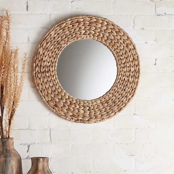 Decorative Water Hyacinth Handmade Braided Natural Boho Mirror