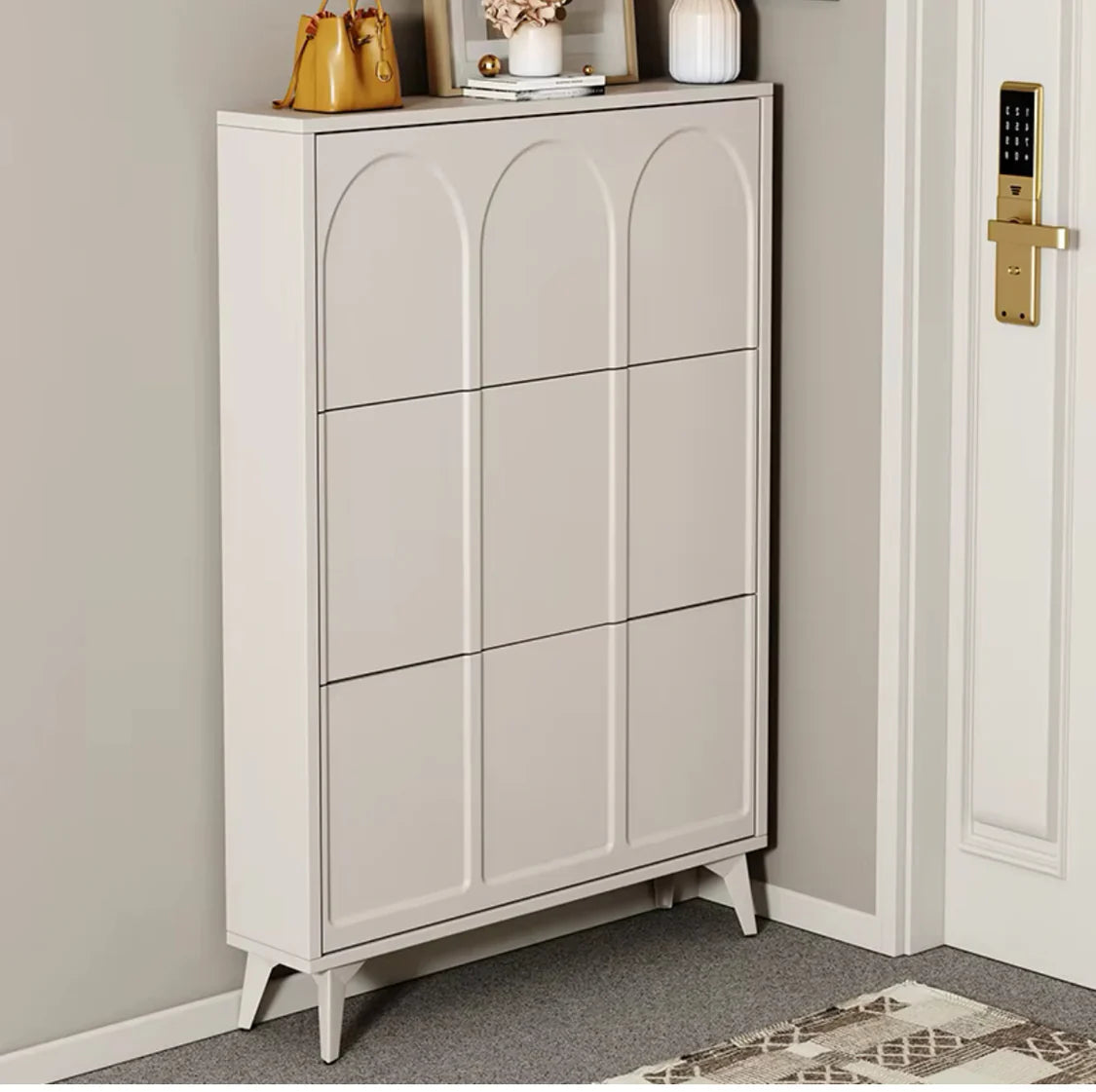 3 Tier Shoe Storage, Shoe Rack Narrow, Hall Shoe Storage Cabinet, Adjustable Partition Wooden Bucket Flip Shoe Cabinet