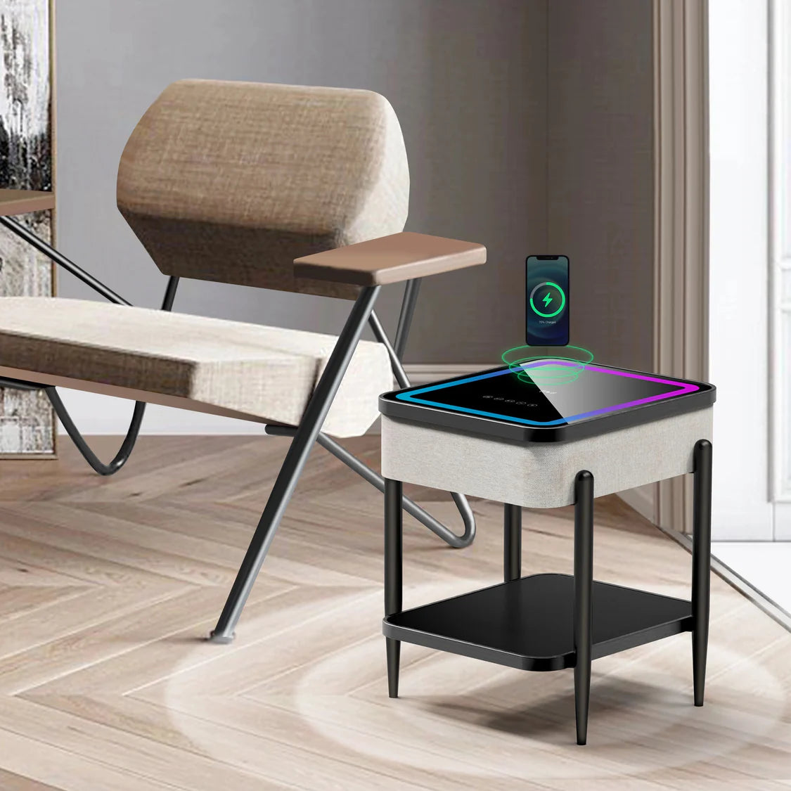Premium Smart Accent Table with Built-in Bluetooth Speakers Multi-Functional Side Table for Living Room, Bedroom & Coffee Nooks
