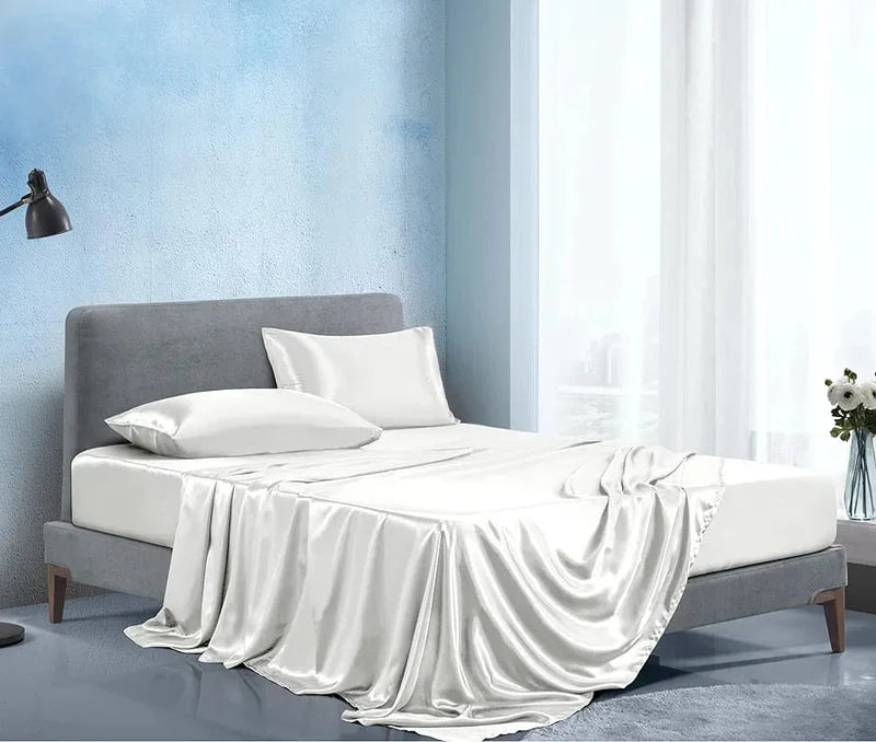 Luxury Silky Satin Silk Soft Fitted Bedsheets Bed Set- King Size