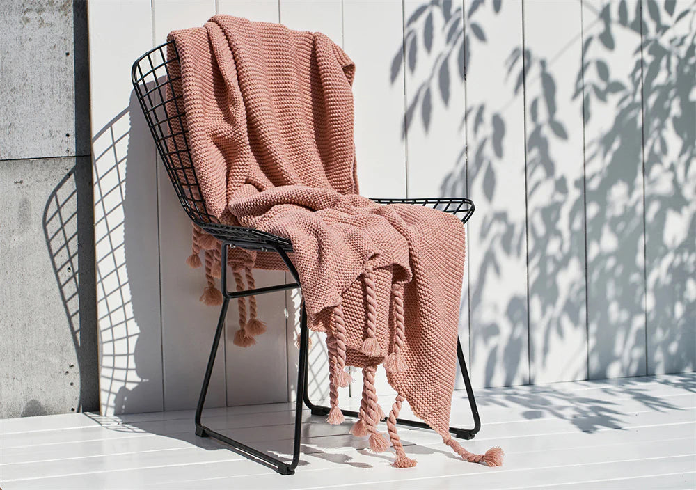Knitted Throw Blanket With Tassels Fringe Throw for Couch Bed Sofa