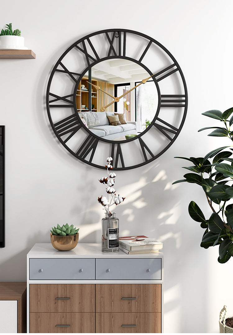 Creative Metal Wall Clock with Mirror – 50cm