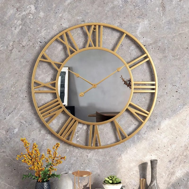 Creative Metal Wall Clock with Mirror – 50cm
