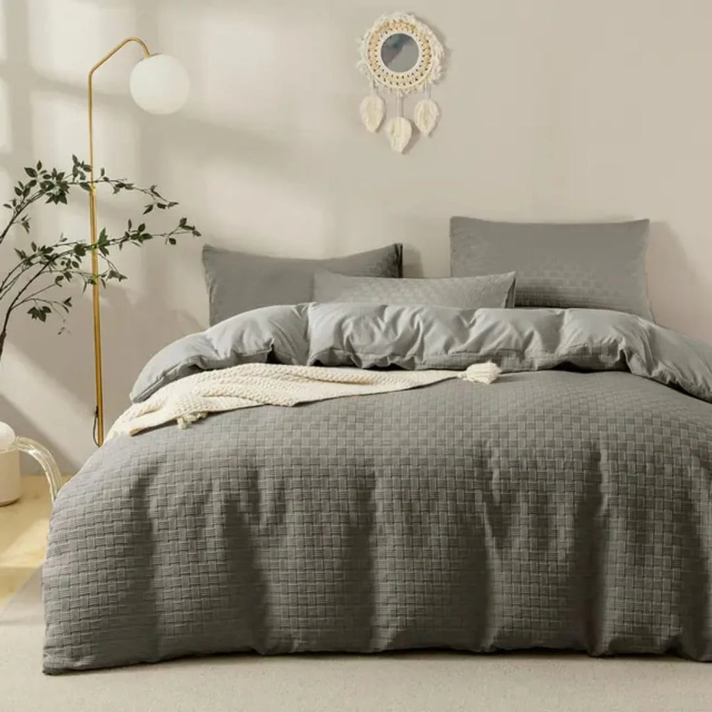 Luxury Waffle Weave Poplin Cotton Duvet Cover Set 6x7 with 2 Pillowcases
