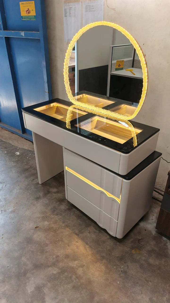 Elegant Dressing Table Set with Mirror & LED Lights Makeup Vanity