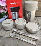 Unbreakable Lunch Box (Food Flask) 2 Litre Capacity with 2 Spoons & 3 Bowls Hot & Cold Meal Carrier