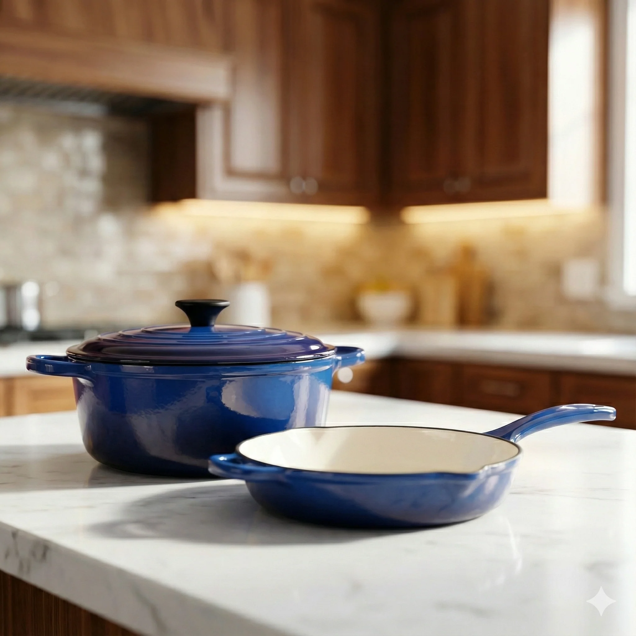 2 Pcs Enamel Cast Iron Cookware Set Heavy-Duty Dutch Oven with Lid | Non-Reactive, Even Heat Distribution Pot for Stewing, Frying & Baking