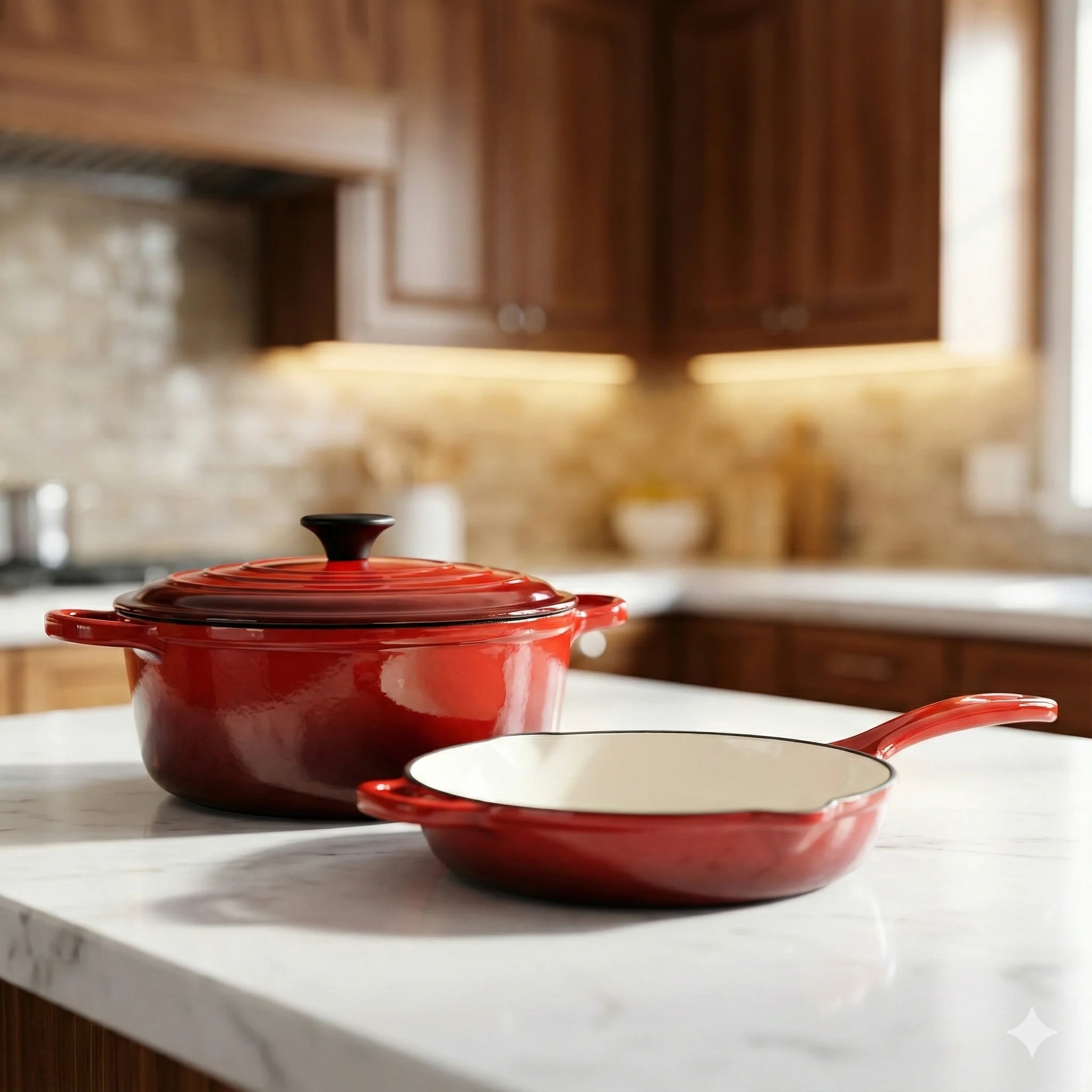 2 Pcs Enamel Cast Iron Cookware Set Heavy-Duty Dutch Oven with Lid | Non-Reactive, Even Heat Distribution Pot for Stewing, Frying & Baking