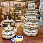Signature Original Enamel Casseroles & Enamel Kettle Set 5pcs Floral Retro Design