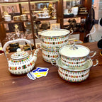 Signature Original Enamel Casseroles & Enamel Kettle Set 5pcs Floral Retro Design