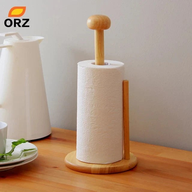 Bamboo Wood Tissue Holder vertical Roll Pole Paper Towel Holder