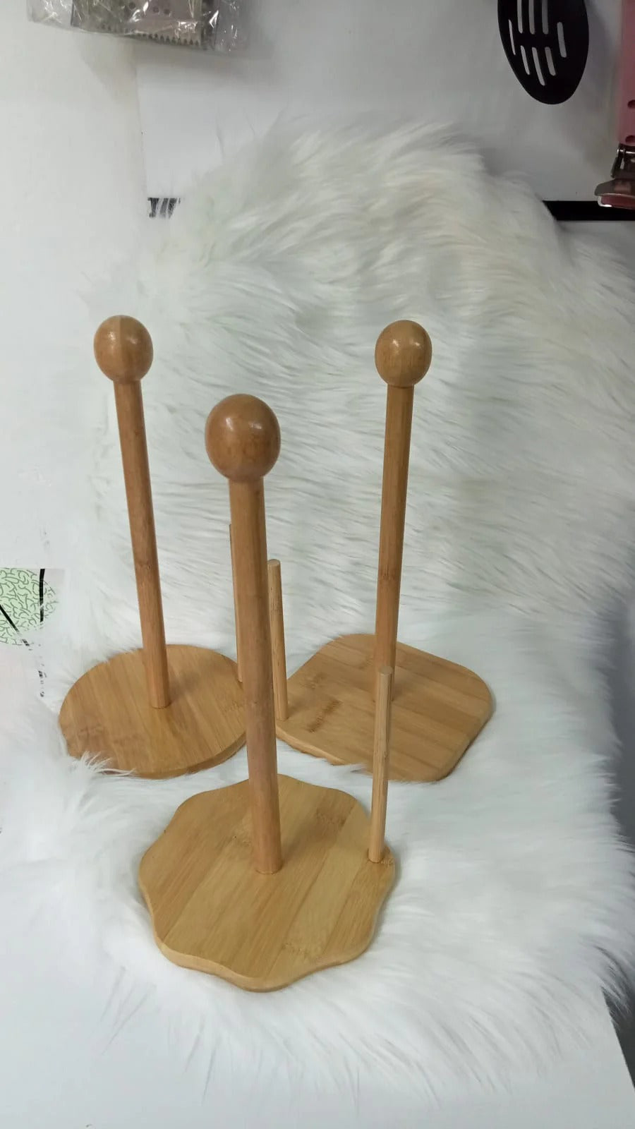 Bamboo Wood Tissue Holder vertical Roll Pole Paper Towel Holder