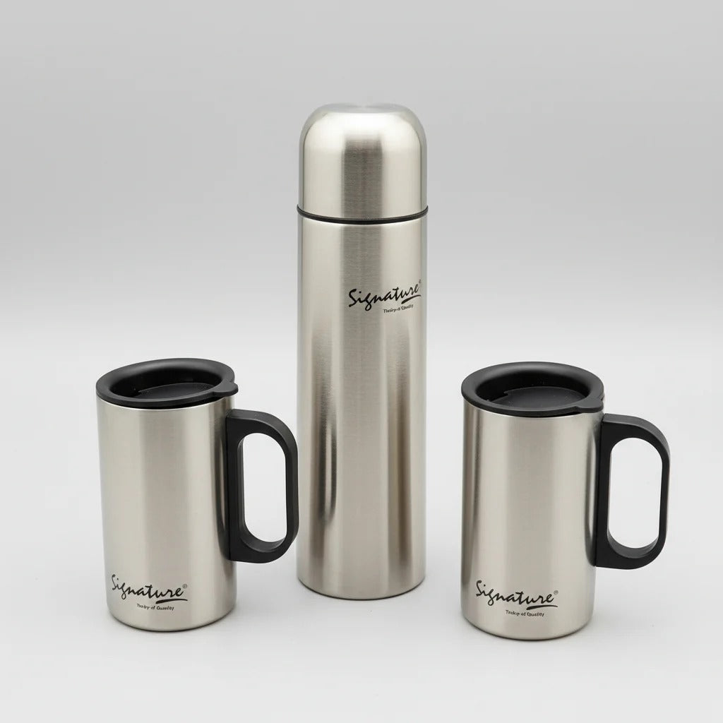 3pcs Vacuum Flask and Cup Gift Set Keeps Drinks Hot or Cold for 12 Hours