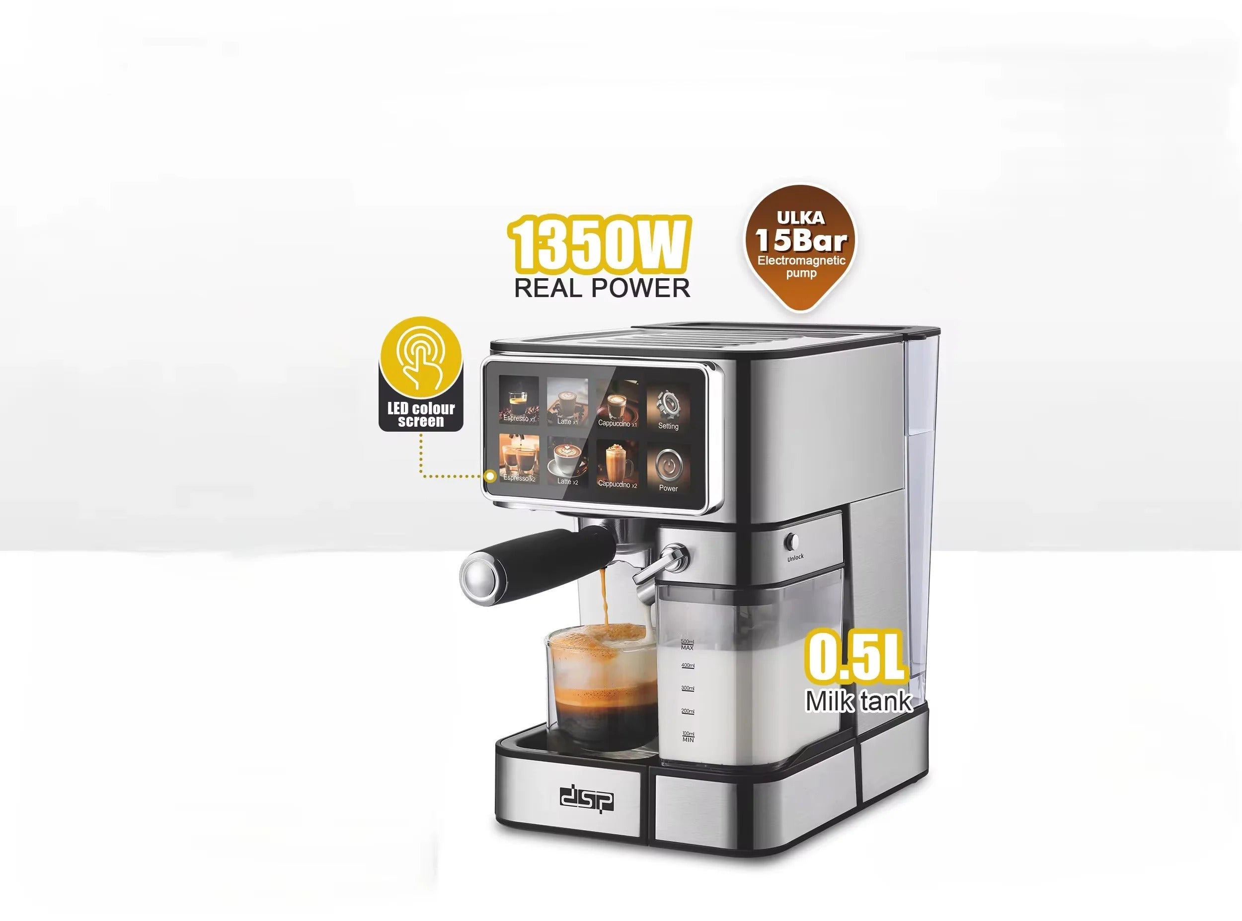 DSP Espresso Coffee Maker Machine – 1350W, 15 Bar Pump, 1.8L Water Tank, Milk Frother | Coffee Machine Kenya