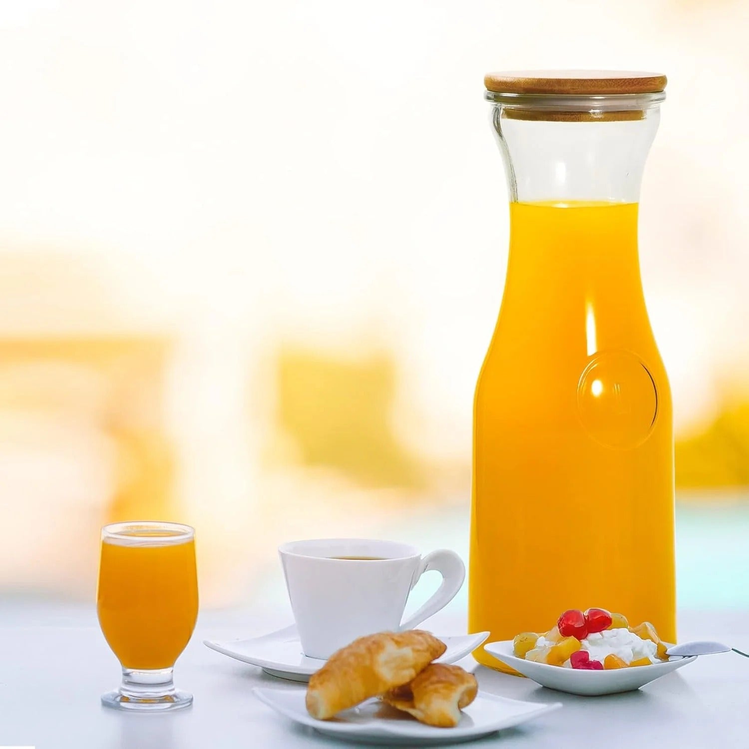 Glass Carafe Pitchers, Beverage Dispenser, Clear Jugs For Mimosa Bar, Wine, Iced Tea, Lemonade, Milk and Juice, 1000ml, Set of 4