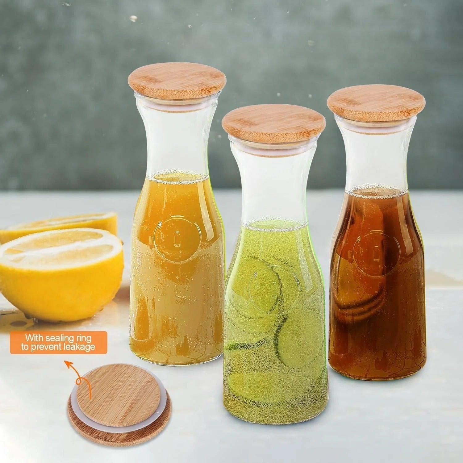 Glass Carafe Pitchers, Beverage Dispenser, Clear Jugs For Mimosa Bar, Wine, Iced Tea, Lemonade, Milk and Juice, 1000ml, Set of 4