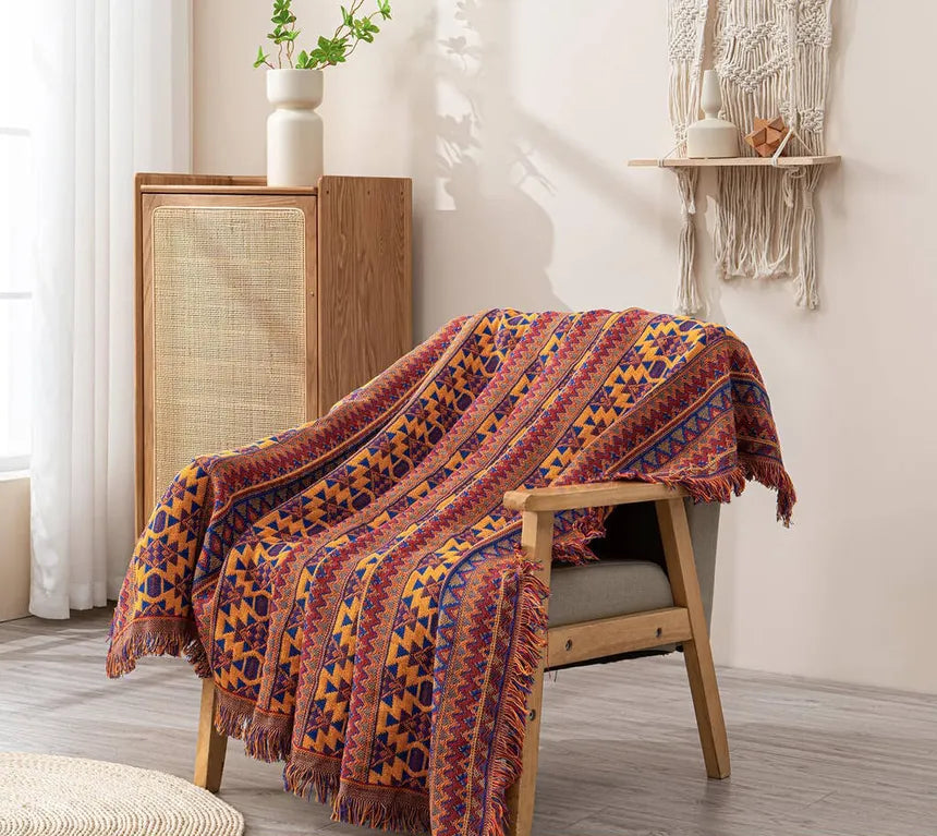 Bohemian Knitted Throw Blanket With Tassel