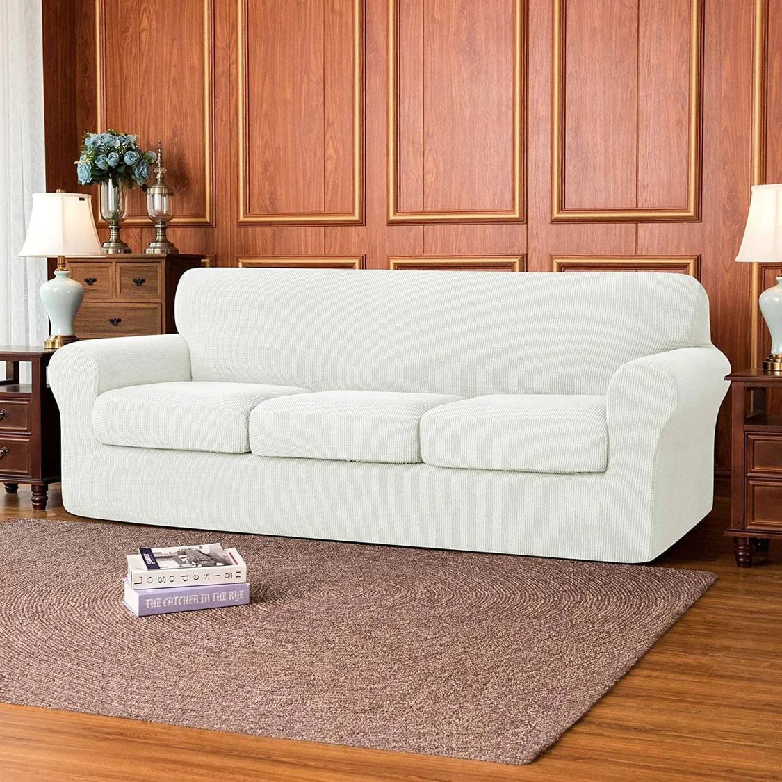 Jacquard Sofa Slipcovers seater Cream White