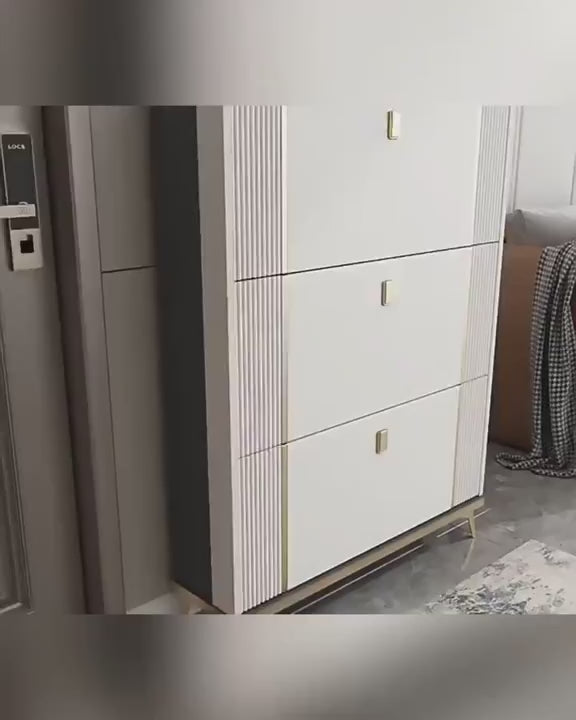 3 Tier Shoe Storage, Shoe Rack Narrow, Hall Shoe Storage Cabinet, Adjustable Partition Wooden Bucket Flip Shoe Cabinet